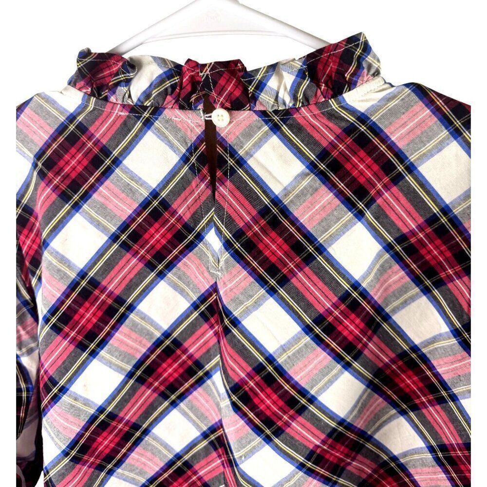 J.Crew Womens Plaid Ruffle Neck Blouse Size M Long Sleeve Holiday Plaid EUC Sz M - Picture 9 of 12